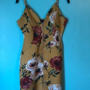 Floral mustard color dress.